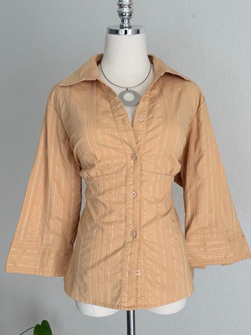 Women’s Apricot Button-Front Shirt with Subtle Stripe
